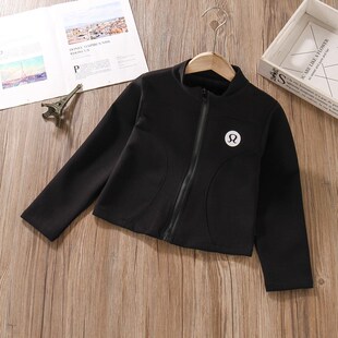 女童卫衣外套春秋季2024新款黑白色儿童洋气休闲女孩长袖短款上衣