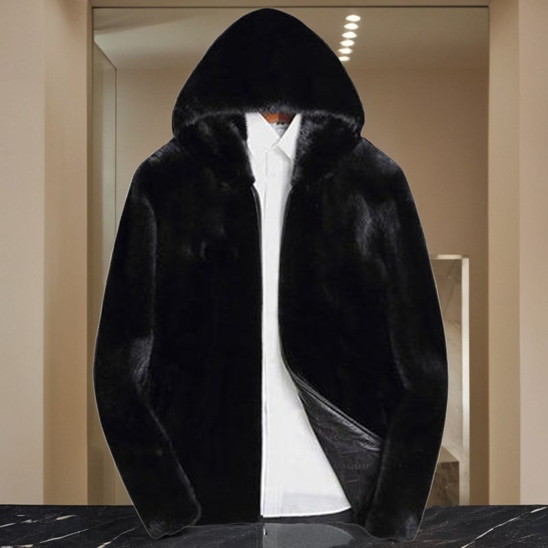 冬季男款仿皮草外套水貂皮大衣修身连帽立翻领休闲加厚整貂绒新款