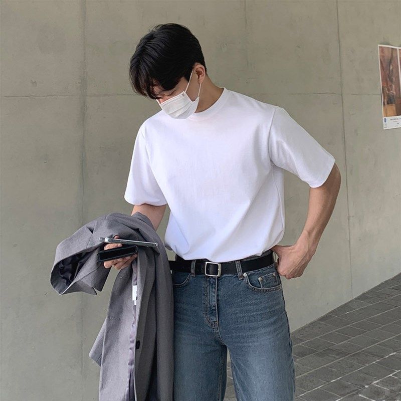 轻熟风垫肩t恤男美式小圆领纯棉宽松短袖西服内搭打底衫全棉透气,男装,T恤,淘宝优惠券,粉丝福利购,淘宝优惠卷
