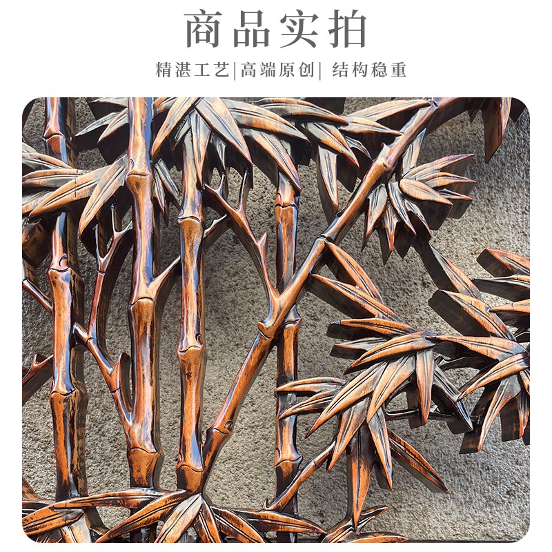 东阳实木镂空纯手工雕刻隔断屏风玄关电视背景墙做旧工艺竹报平安