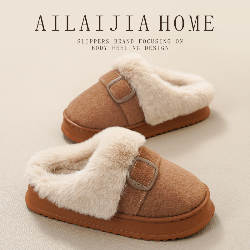 棉拖鞋女款2025冬季新款室内家居防滑加绒保暖情侣厚底毛绒棉拖男