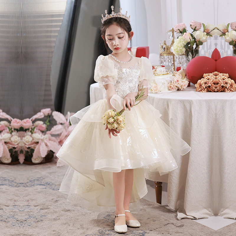 儿童前短後长礼服公主裙女童生日小女孩花童主持人钢琴演出服夏季