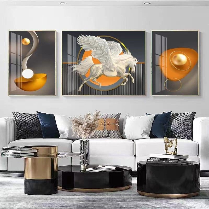 客厅晶瓷画镶钻装饰画三联画轻奢大气沙发背景墙挂画北欧福鹿壁画,家居饰品,现代装饰画,淘宝优惠券,粉丝福利购,淘宝优惠卷