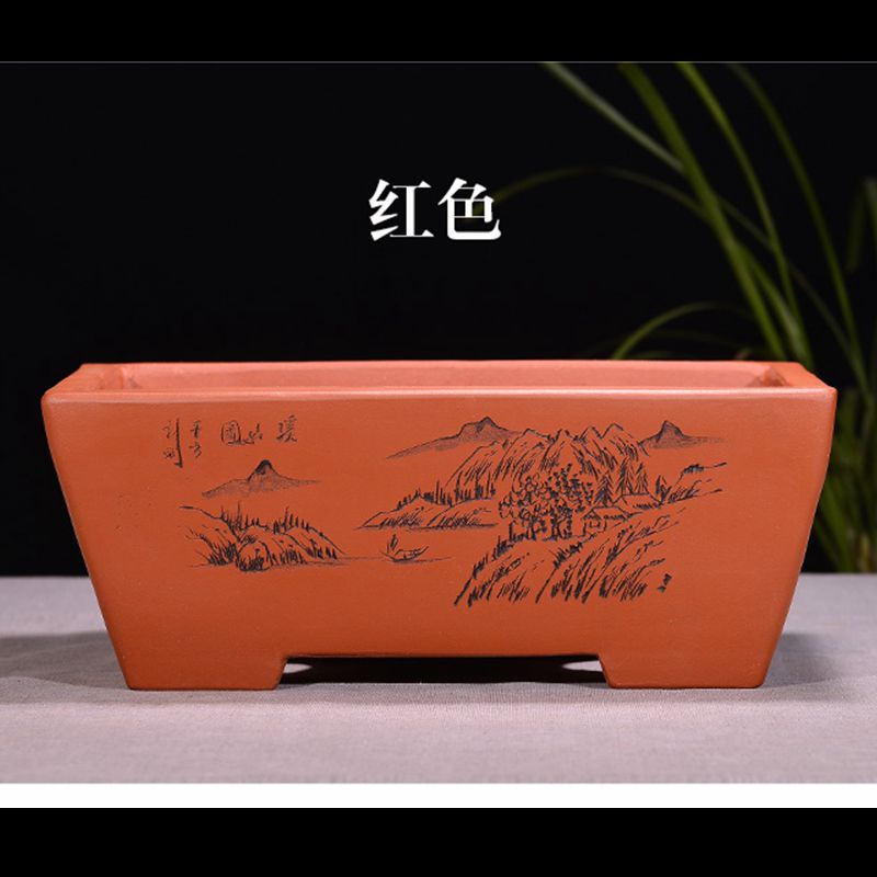 宜兴紫砂手工长方盆透气紫砂盆景花盆大口径绿植陶瓷室内盆栽精品