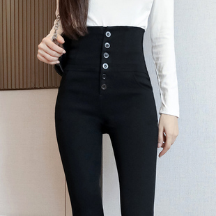 弹力显瘦收腹黑色外穿打底裤 春秋薄款 大码 女长裤 小脚铅笔 超高腰裤