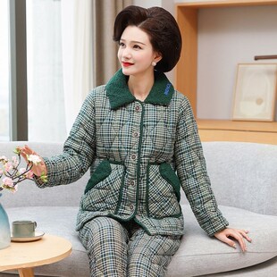 40-55岁睡衣女款冬季纯棉加厚三层夹棉中老年人妈妈保暖家居服60