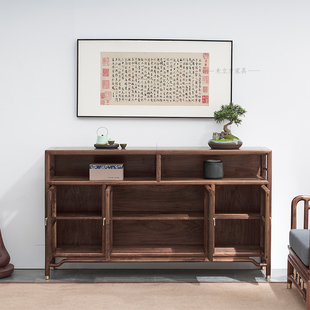 新中式实木餐边柜茶水柜储物柜北美黑胡桃木玄关柜茶室置物柜矮柜