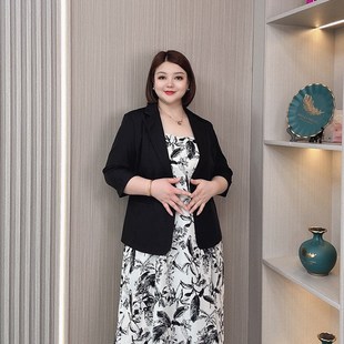 胖mm宽松显瘦气质七分袖 薄款 大码 外套女夏2024新款 小西服 休闲西装