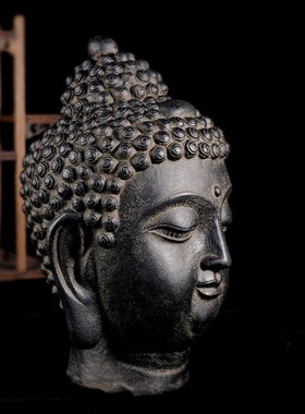 手工仿古做旧佛首禅意摆件玄关客厅家居软装小佛头