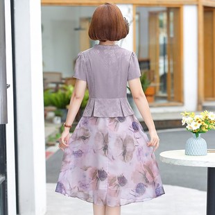 高贵气质中老年夏装 雪纺连衣裙2024年新款 两件套裙子 短袖 妈妈夏装