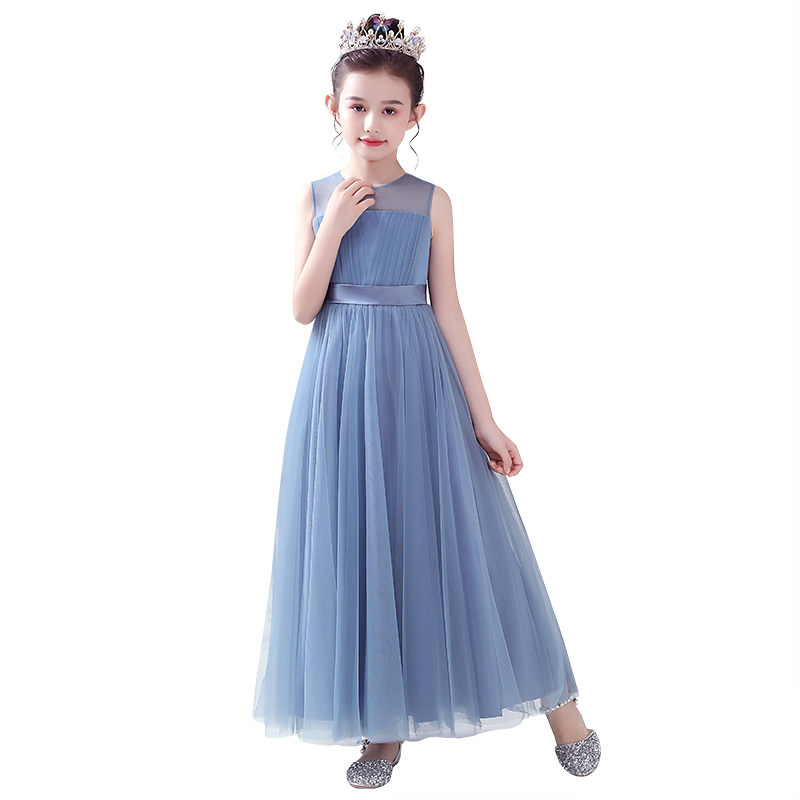 迪迪淘儿童礼服生日公主裙女童钢琴圆锁演奏服主持朗诵演出服蓝色