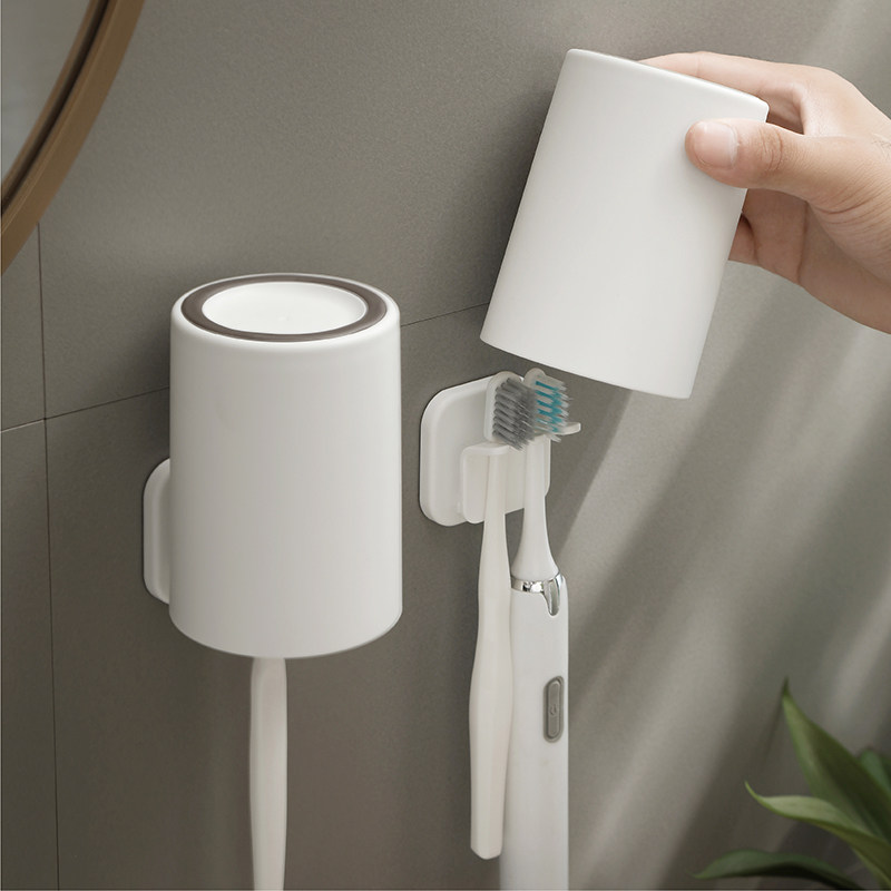 牙刷牙杯置物架挂放牙缸壁挂式挂壁吸壁洗手间洗漱杯粘钩杯子挂墙