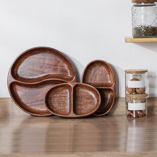 儿童分餐盘胡桃木椭圆形托盘餐盘酒店餐厅高级感下午茶甜点坚果盘