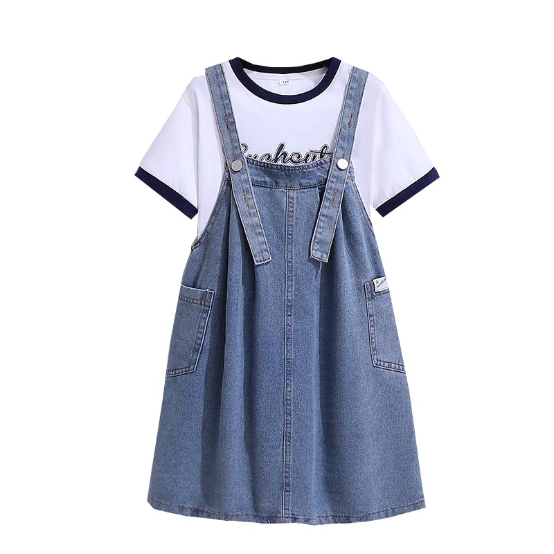 女童连衣裙夏装时髦牛仔背带裙2025新款洋气女孩儿童网红时尚套装