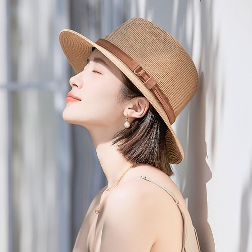 巴拿马草帽女款夏季出游海边百搭防晒太阳帽子气质时尚礼帽爵士帽