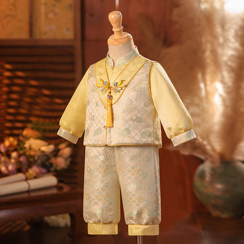 新中式男宝周岁礼服春季男童一周岁生日宴抓周唐装中国风宝宝冠衣