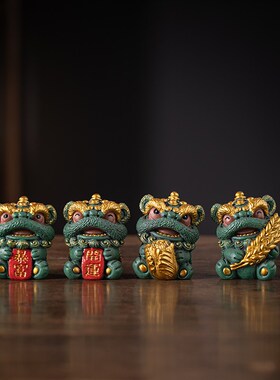 新中式可爱舞狮一对暴富开运店铺桌面装饰品创意百财大卖开业礼品