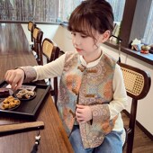 儿童内搭上衣女孩中国风无袖 女童新中式 2024新款 马甲春装 外套 唐装