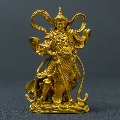 简修行韦驼菩萨摆件伽蓝关公韦陀佛像纯黄铜像精致禅意文创礼物品