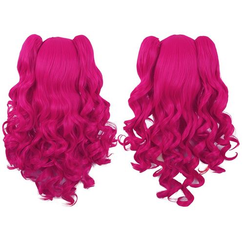 潼漫 cos假发女长卷发碧琪假发双马尾大波浪玫红色动漫Lolita头套