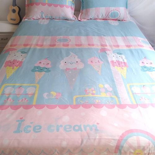 女孩女童公主房床品全棉斜纹纯棉床单被套枕套三四件套夏日冰淇淋
