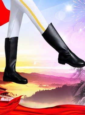 升旗手仪仗队高筒靴国旗班护卫队长靴黑色侧拉链耐磨防滑马靴男女