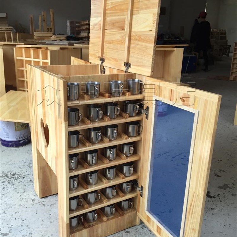 幼儿园口杯架茶杯箱水杯柜保温桶柜实木水桶柜毛巾口杯一体柜儿童