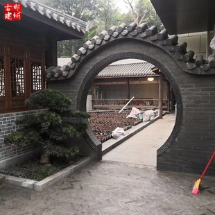 月亮门门框线古建砖雕中式园林圆门线仿古徽派月洞门边线米