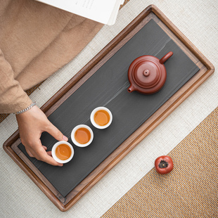茶海简约长方形干泡台托盘功夫茶具茶台茶托 胡桃木茶盘家用排水式