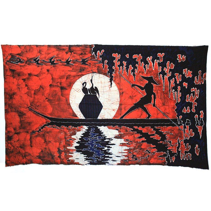 苗族蜡染画渔翁民族特色工艺品壁挂礼品手工制作餐厅酒吧装饰壁画图片