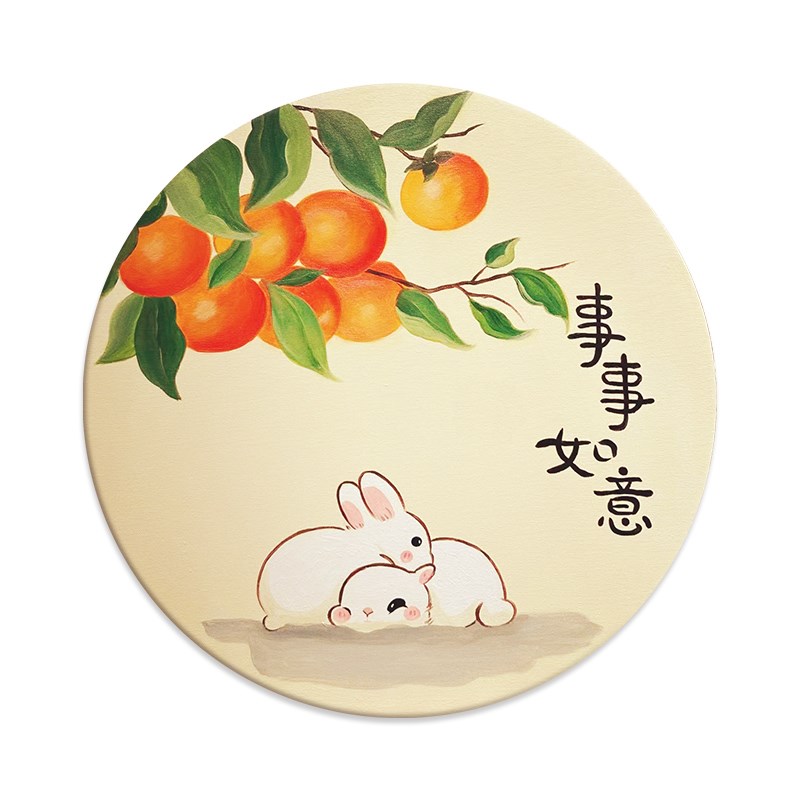 柿子红了圆形diy数字油画填充涂鸦彩绘手工手绘丙烯油彩画装饰画图片