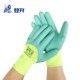 登升透气王乳胶浸塑绿浸胶涤纶手套纱线防护劳保黄手套耐用8号M