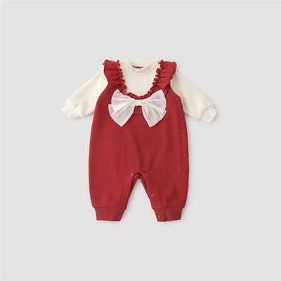 女宝宝连体衣冬季加绒保暖新年服婴幼儿满月百天礼服秋冬婴儿衣服