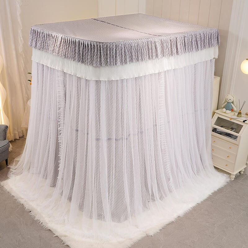 贤内助遮光床幔蚊帐双层导轨U形遮光防蚊一体不打墙合金支架花边