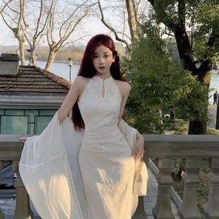 【I do 求婚裙】新中式连衣裙女春季清冷感复古改良旗袍白色长裙