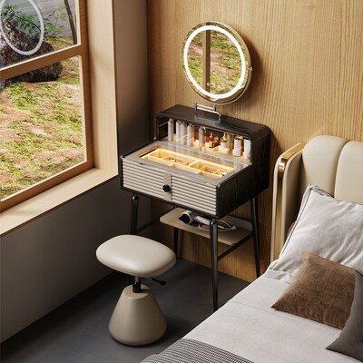 小户型实木梳妆台轻奢高级感主卧化妆桌新款多功能小型70cm化妆台