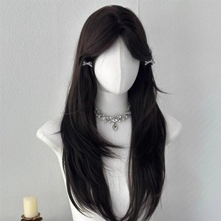 假发女高层次锁骨发夏天薄款黑长直中分八字齐刘海自然整顶全头套