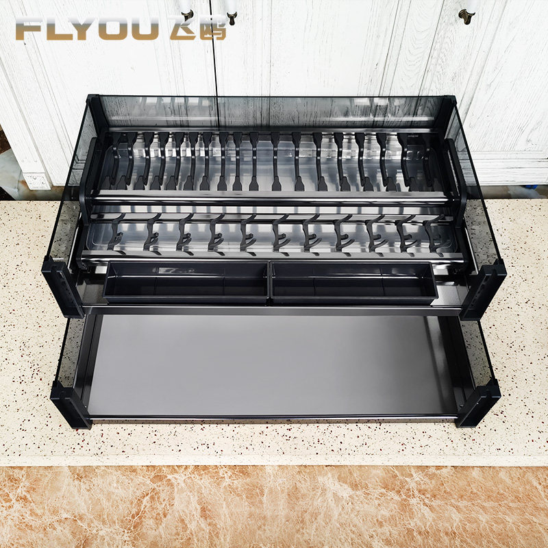 飞鸥厨房厨柜黑色双层不锈钢拉篮抽屉式橱柜内置碗碟调味篮置物架,厨房/烹饪用具,厨房抽屉置物架,淘宝优惠券,粉丝福利购,淘宝优惠卷