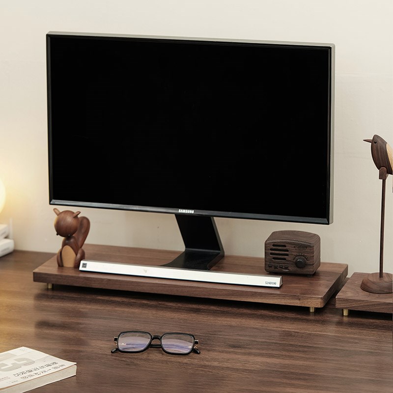 北美黑胡桃木电脑增高架实木显示器支撑架垫高底座书桌收纳置物架