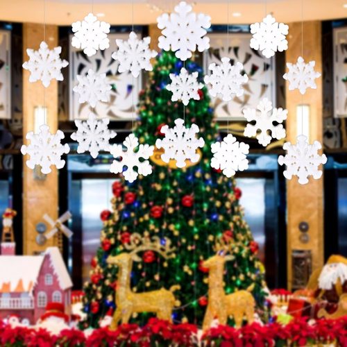 圣诞雪景装饰品雪花挂件30CM白色植绒植毛雪花挂件泡沫雪花道具品