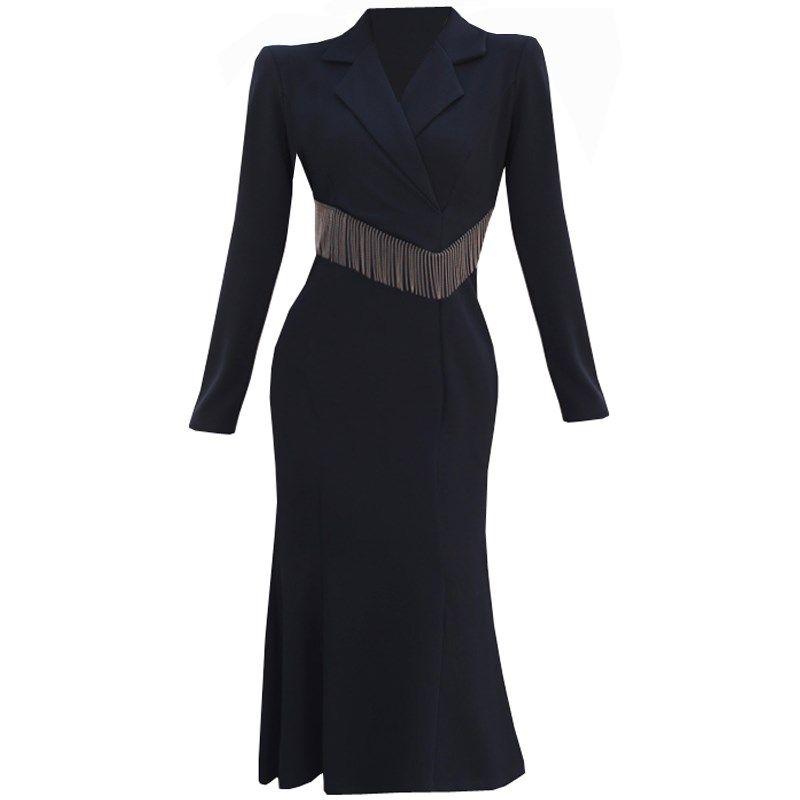 秋季简约职业气质西装连衣裙女修身鱼尾裙高级感名媛小个子礼服裙