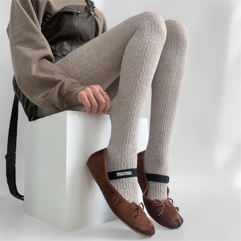 夜间教习室灰色连裤袜秋冬外穿显瘦复古条纹格雷系打底裤春秋百搭