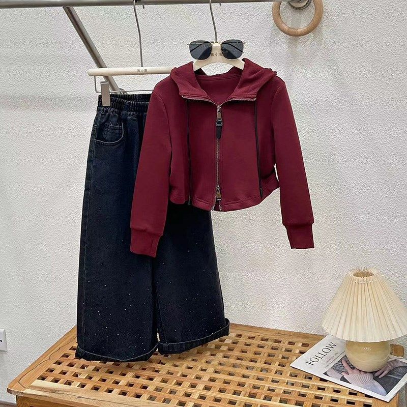 女童套装秋季2024新款儿童洋气时髦秋装女大童春秋款牛仔裤两件套