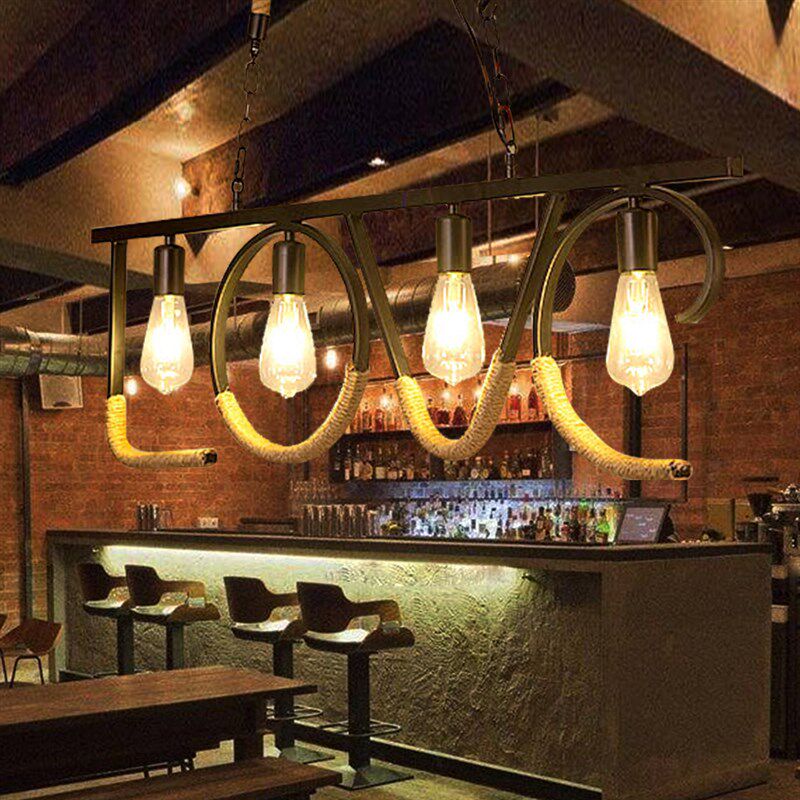 创意吧台麻绳吊灯铁艺复古卡座工业风饭店餐馆包厢火锅店灯具,家装灯饰光源,餐厅吊灯,淘宝优惠券,粉丝福利购,淘宝优惠卷