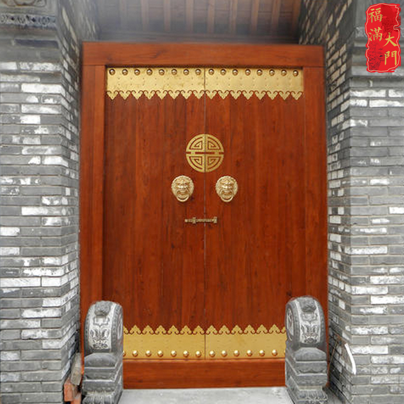 中式实木仿古庭院大门茶楼民宿复古门镶铜围墙入户门高端定制