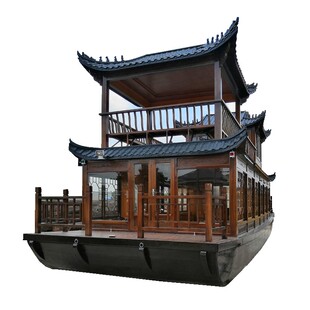 仿古木船画舫船大型层实木质景区房船电动观光旅游船水上餐饮船