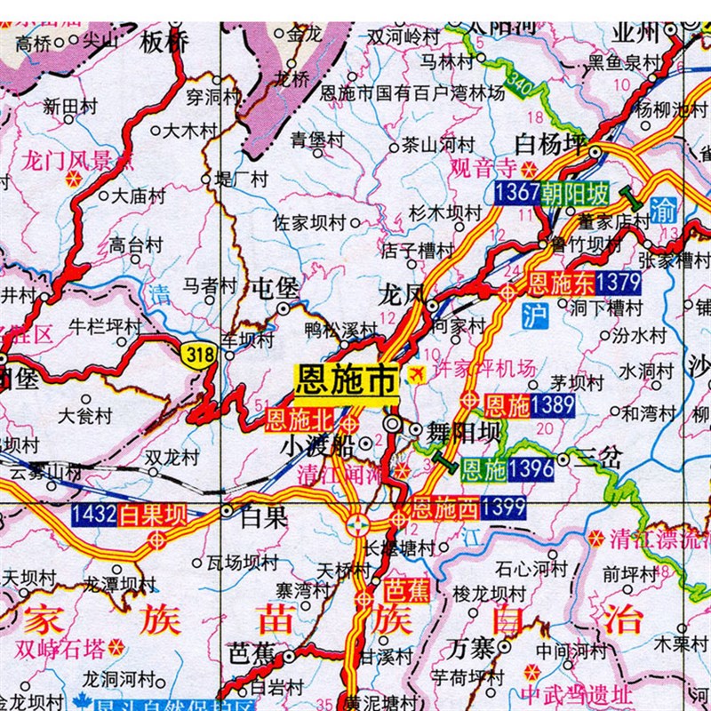 2022新款 恩施土家族苗族自治州地图墙贴 交通行政区划图 海报