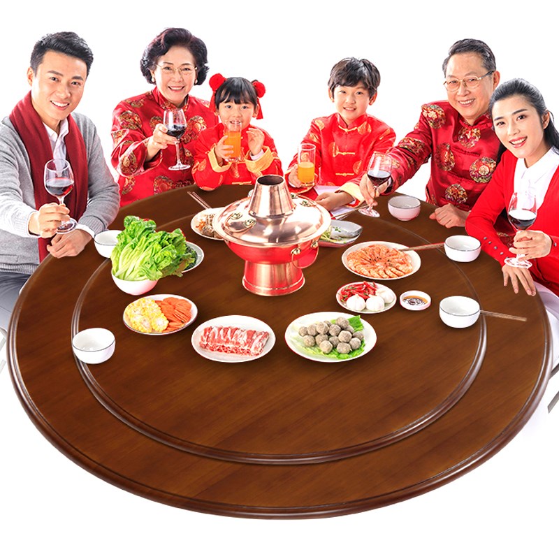 实木餐桌圆盘家用圆桌酒店转台旋转麻将桌圆桌面带转盘人5