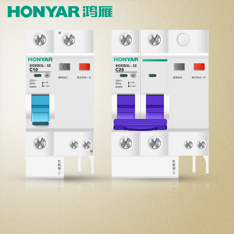 鸿雁空气开关带漏电保护小型断路器2P空开家用电闸短路保护2