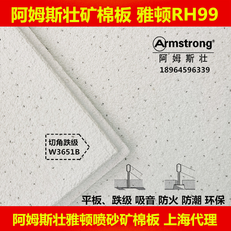 阿姆斯壮矿棉板雅顿RH99喷砂板600x600吸音悬吊式天花板装饰W3651